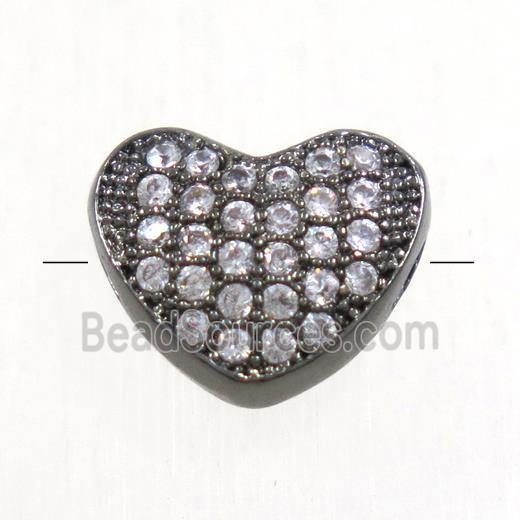 copper heart beads paved zircon, black plated