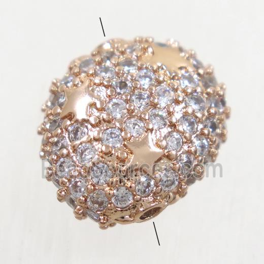 copper potato beads paved zircon, rose gold