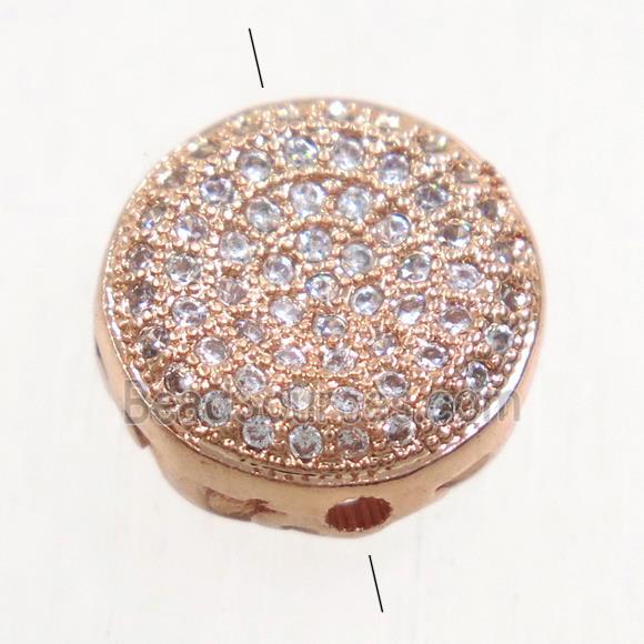 copper flat-round beads paved zircon, rose gold