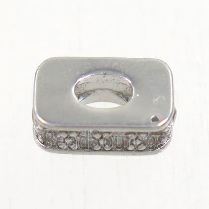 copper rectangle bead paved zircon, platinum plated