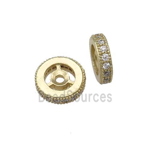 copper spacer beads paved zircon, heishi, gold plated