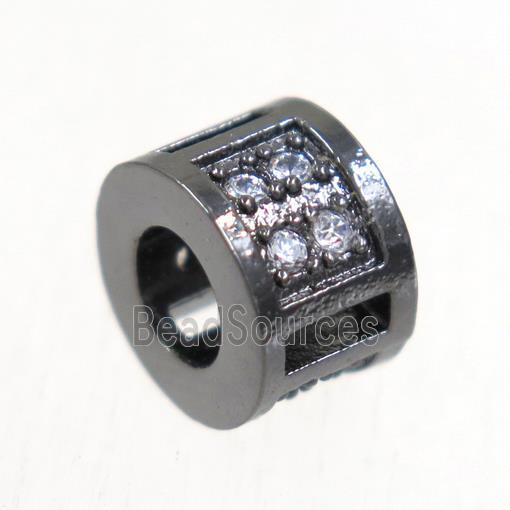 European style copper tube beads paved zircon, black plated