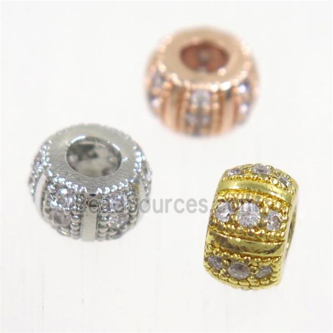 European style copper beads paved zircon, rondelle, mix color