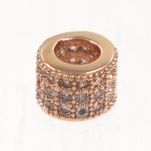 European style copper tube beads paved zircon, rose gold