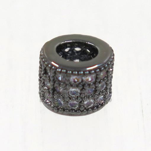 European style copper tube beads paved zircon, black plated