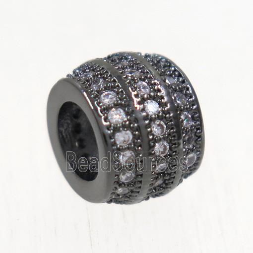 European style copper beads paved zircon, barrel, black plated