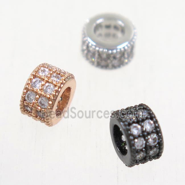 European style copper bead paved zircon, rondelle, mix color