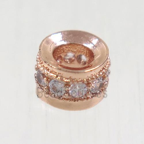 European style copper bead paved zircon, rondelle, rose gold