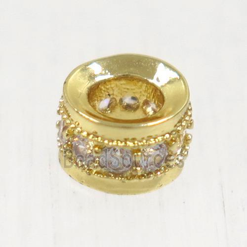 European style copper bead paved zircon, rondelle, gold plated