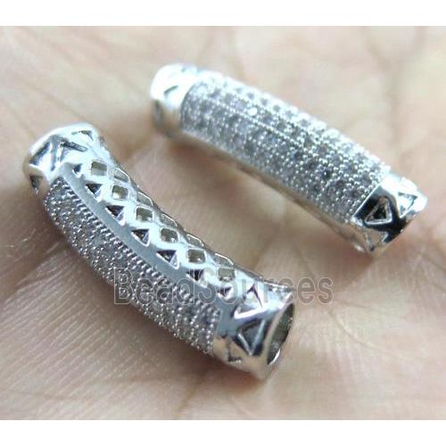 copper tube beads paved zircon, platinum plated