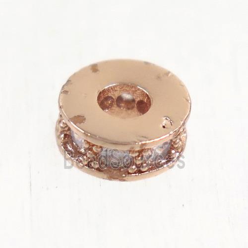 copper heishi beads paved zircon, rose gold