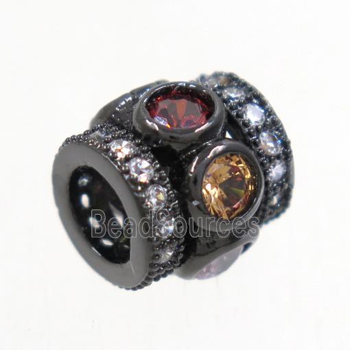 European style copper tube beads paved zircon, black plated