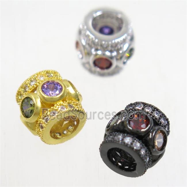 European style copper tube beads paved zircon, mix color