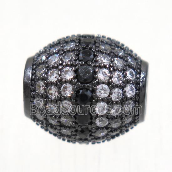 European style copper beads paved zircon, barrel, black plated