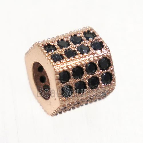 European style copper tube beads paved zircon, rose gold