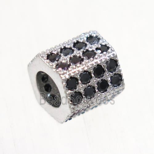 European style copper tube beads paved zircon, platinum plated