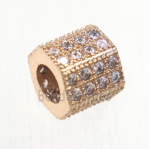 European style copper tube beads paved zircon, rose gold