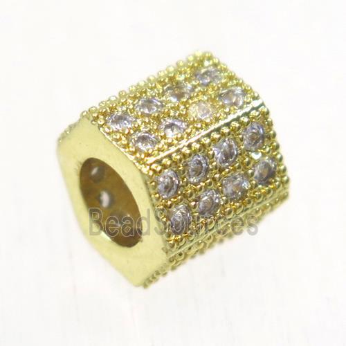 European style copper tube beads paved zircon, gold plated