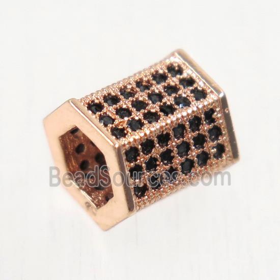 European style copper tube beads paved zircon, rose gold