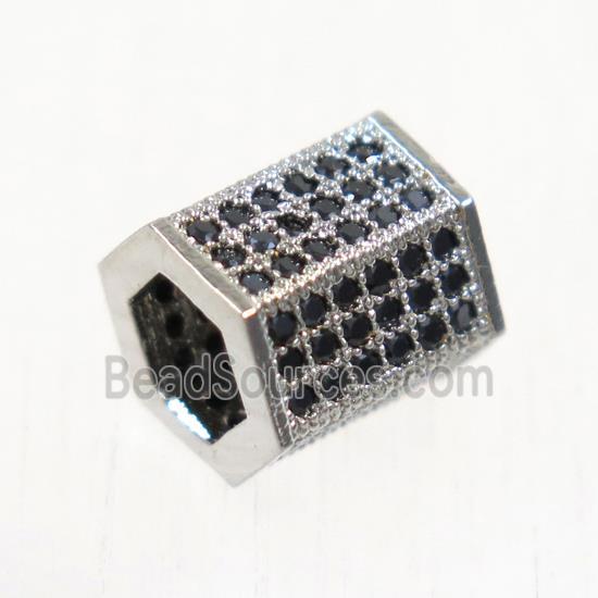 European style copper tube beads paved zircon, platinum plated