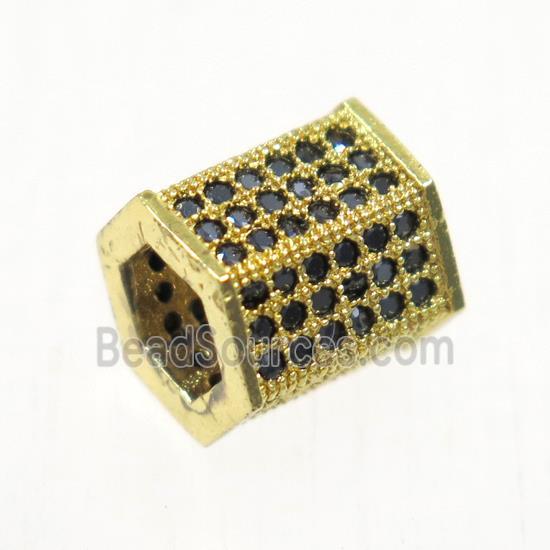 European style copper tube beads paved zircon, gold plated