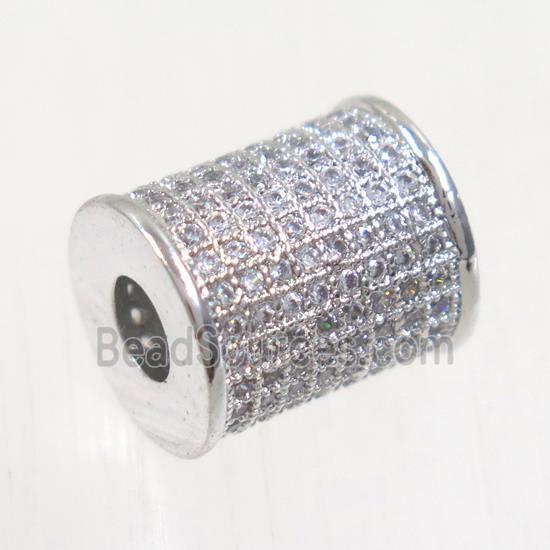 copper tube beads paved zircon, platinum plated