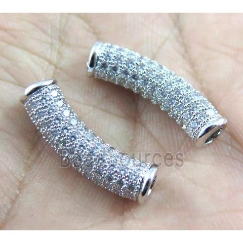 copper tube beads paved zircon, platinum plated