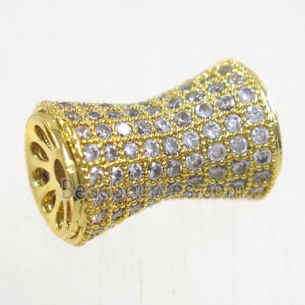 copper bamboo beads paved zircon, gold plated