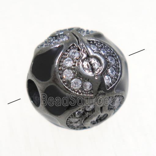 round copper beads paved zircon, black plated