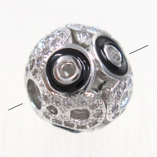 round copper beads paved zircon, platinum plated