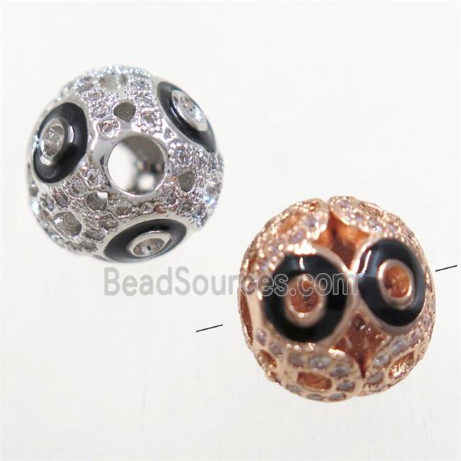 round copper beads paved zircon, mix color