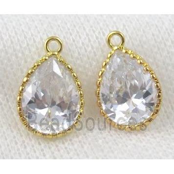 Cubic Zircon teardrop pendant, gold plated