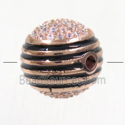 copper beads paved zircon, round, rose gold