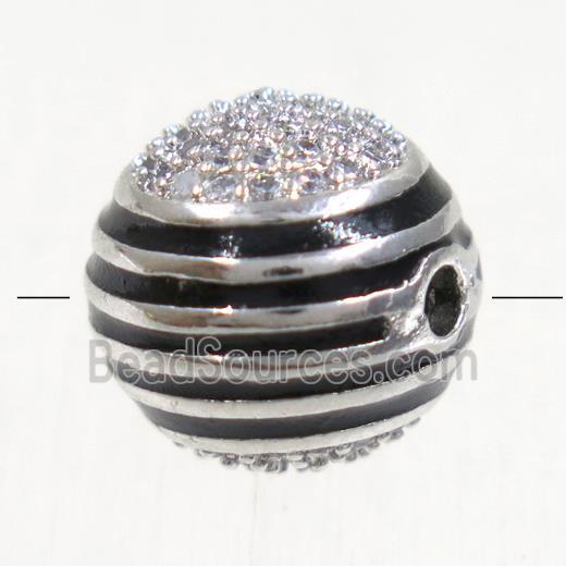 copper beads paved zircon, round, platinum plated