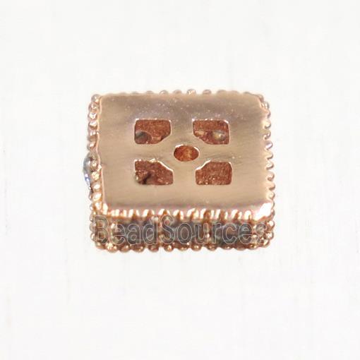 copper square beads paved zircon, rose gold