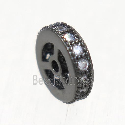 copper beads paved zircon, rondelle, black plated