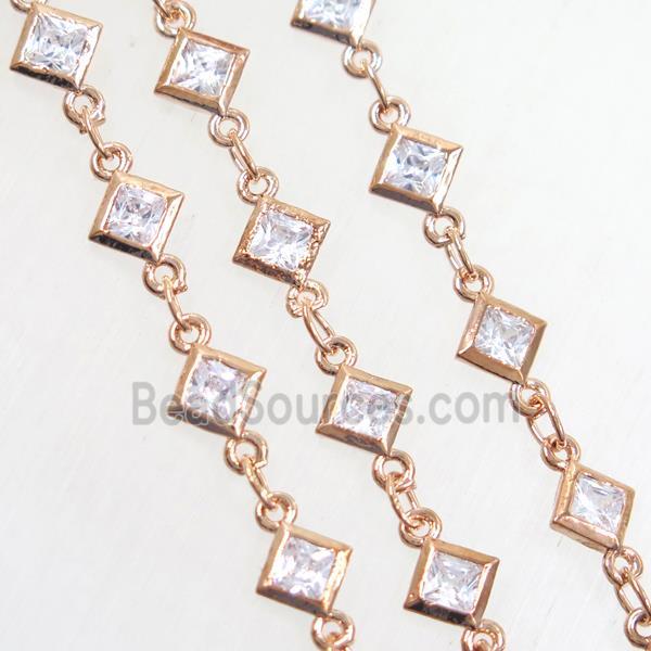 copper chain paved zircon, rose gold