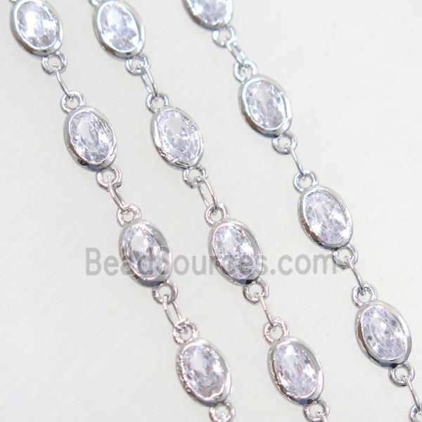 copper chain paved zircon, oval, platinum plated