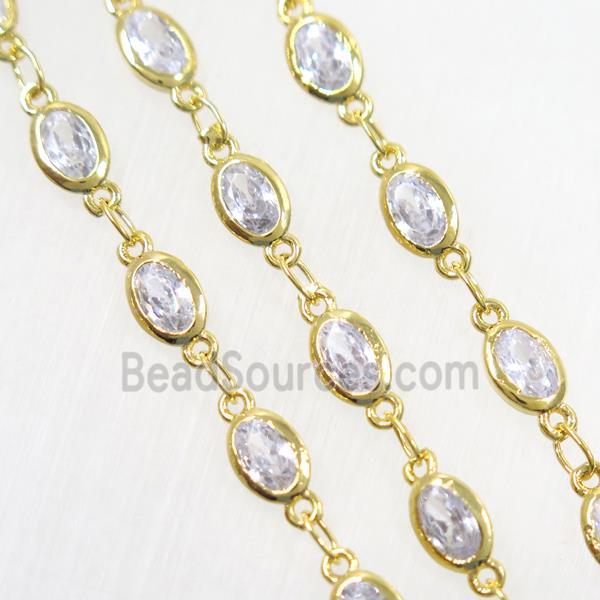 copper chain paved zircon, oval, gold plated