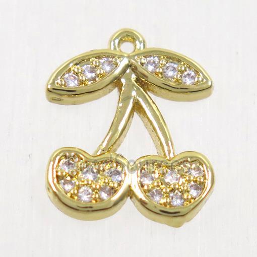 copper cherry pendants paved zircon, gold plated