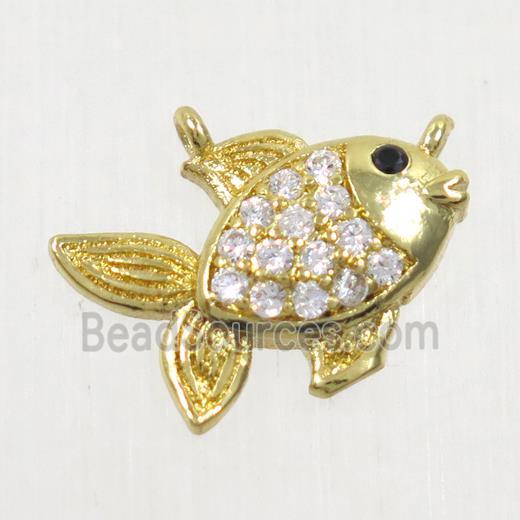 copper fish pendant paved zircon, gold plated