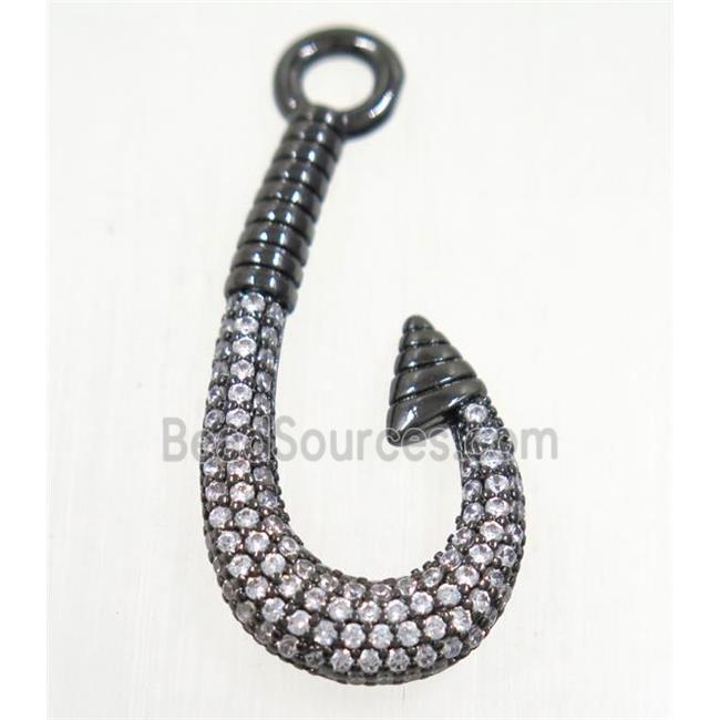 copper fishhook pendant paved zircon, black plated