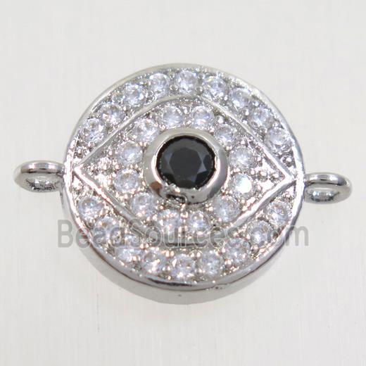 copper eye connector paved zircon, platinum plated