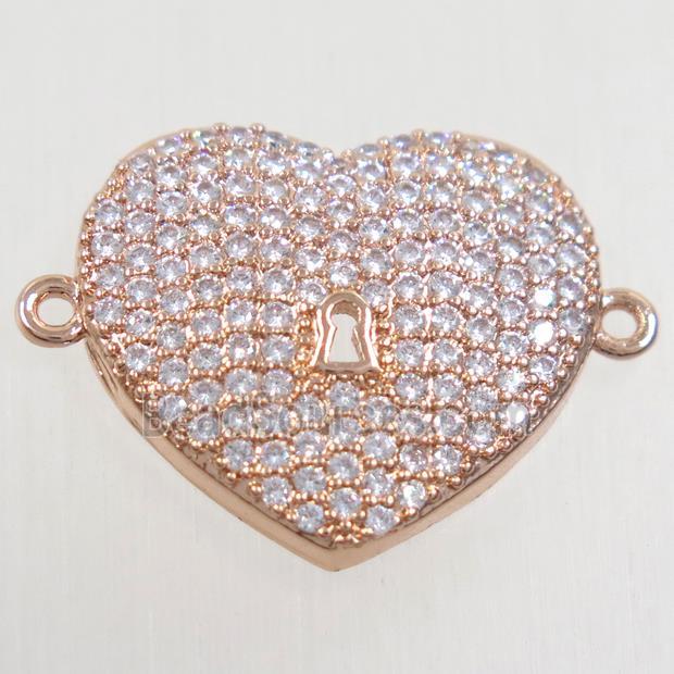 copper heart connector paved zircon, rose gold