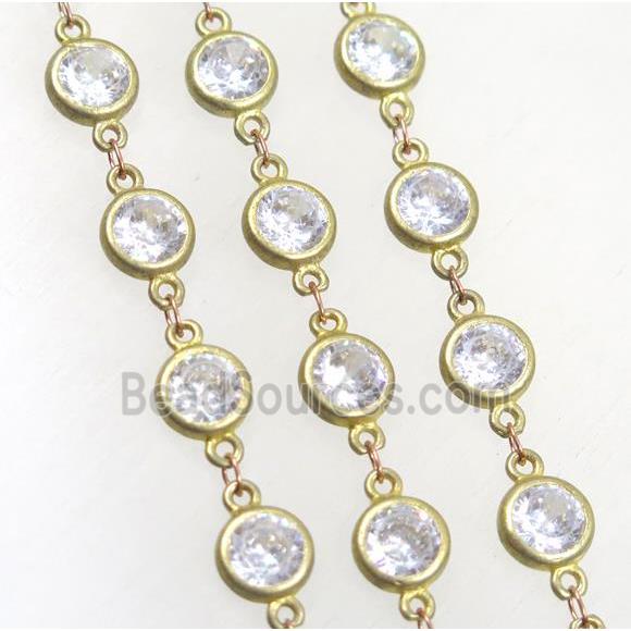 copper chain paved zircon, brass, gold plated