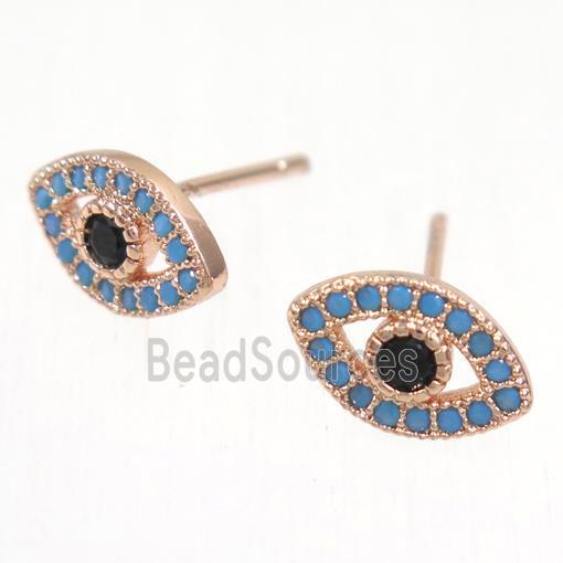 copper evil eye earring studs paved zircon, rose gold