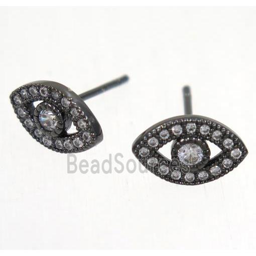 copper evil eye earring studs paved zircon, black plated