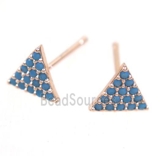 copper triangle earring studs paved zircon, rose gold