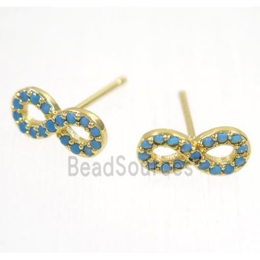 copper infinity earring studs paved zircon, gold plated