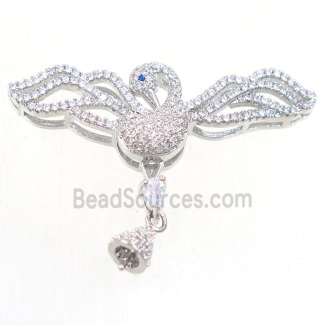 copper birds pendants bail paved zircon, platinum plated